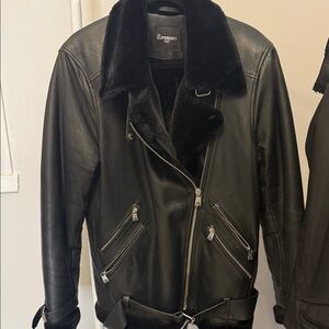 Leather winter biker jacket